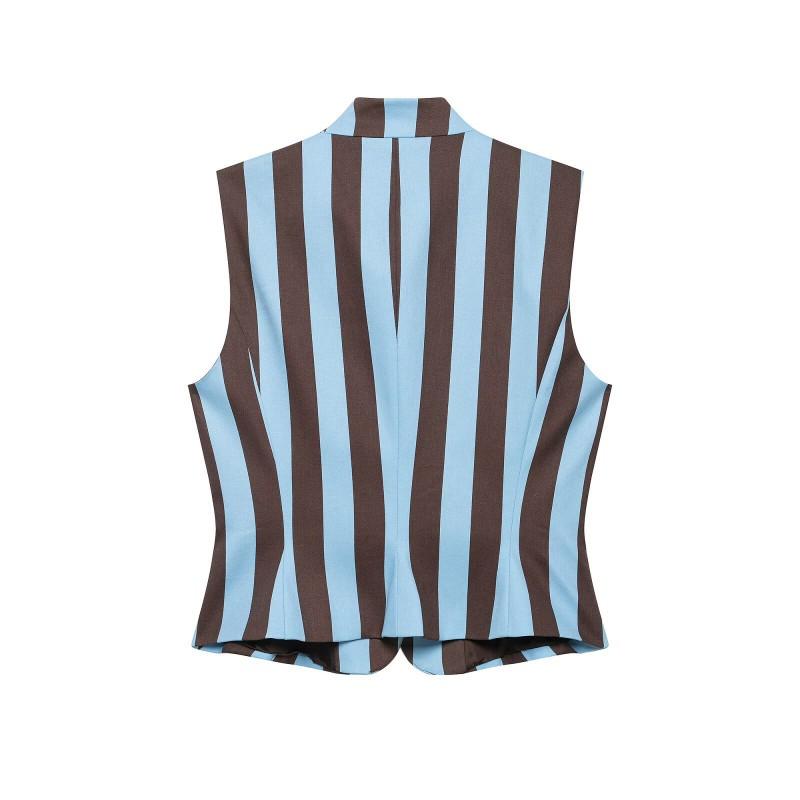 Womens Striped Knotted Crop Top Straight Leg Pants Set Casual Outfit Retro Chic Two Piece Ensemble