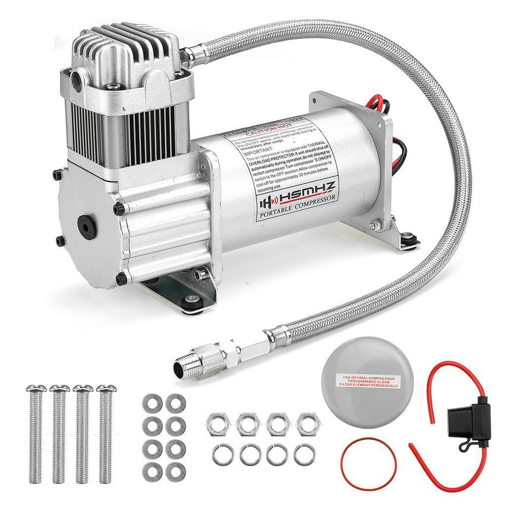 12V 150PSI 1/4" Hose Line Replacement Car Air Suspension Compressor Kit 1 Set Silver
