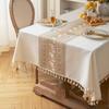 Christmas Reindeer Tablecloth Linen Cotton Rectangular Table Cover with Fringe Luxury Dining Table Decor