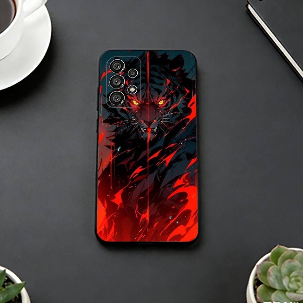 Мультяшный свирепый тигр Чехол для телефона для Samsung S25, S24, S21, S22, S23, S30, Ultra, S20, Plus, Fe, Мягкий силиконовый черный чехол