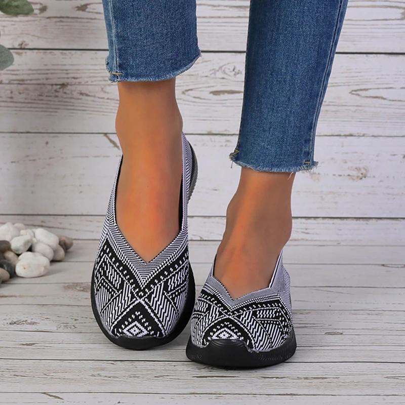 Модная обувь ZOKI Модные полосатые лоферы Женские летние слипоны Дышащие вязаные балетки Женские удобные нескользящие кроссовки с мягкой подошвой
