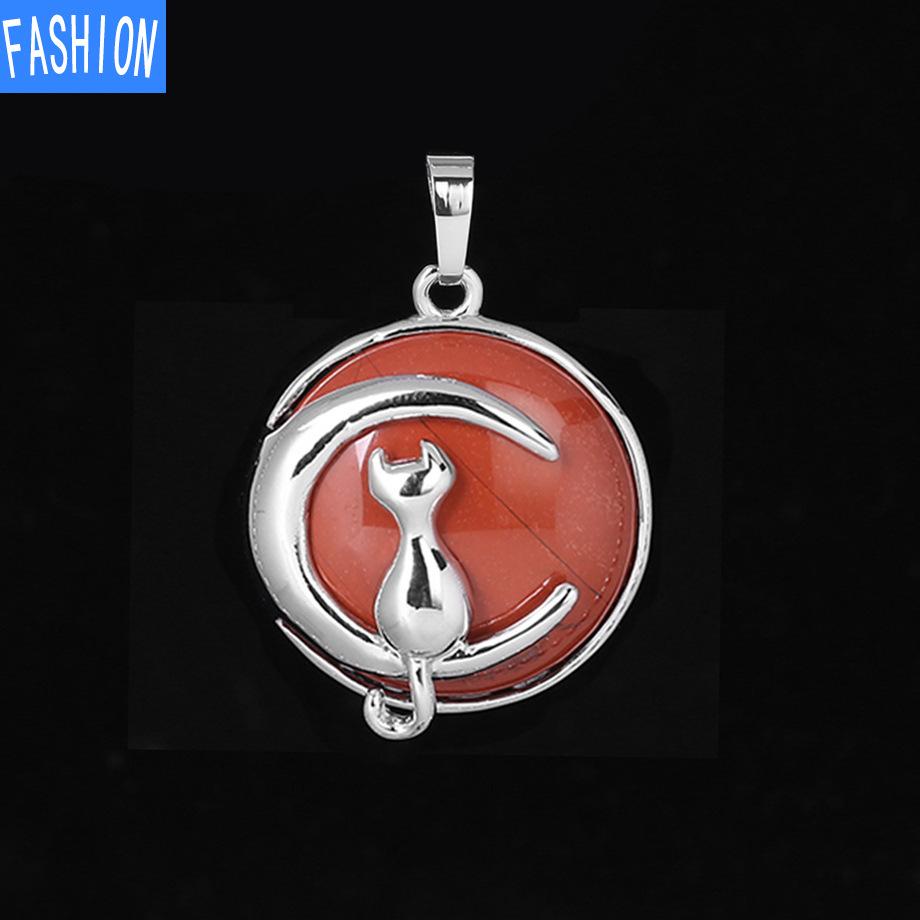 Кулон «Китти и Луна» из натурального камня с полой спиной и хрустальным ожерельем с подвеской «Милая девушка»