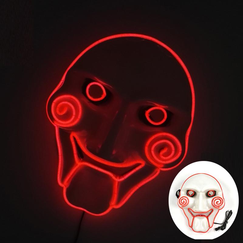 LED Light Up Chainsaw Crying Mask Carnival Halloween Dance Cosplay Jigsaw Killer Disguise Mask Glowing Movie Major Creepy Mask