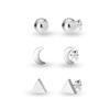 S925 Sterling Silver Jewelry Small Set of 3 Pairs Classic Moon Triangle Stud Earrings for Girl Teen Women