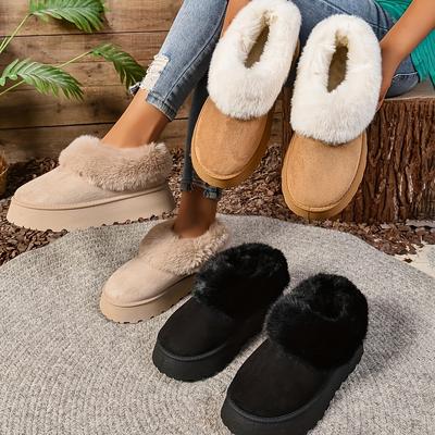 Женские однотонные пушистые сапоги, толстая подошва, мягкая подошва, плюшевая подкладка, зимние сапоги, нескользящие, удобные, зимние сапоги