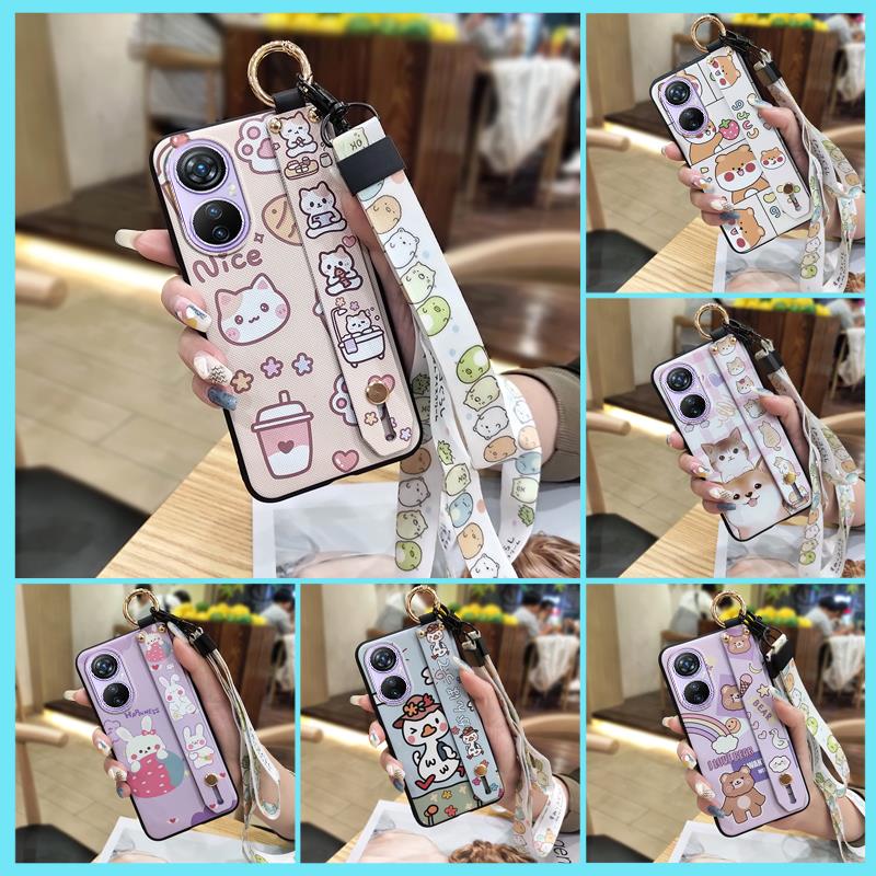 Fashion Design Kickstand Phone Case For Blackview A200 Pro Back Cover Dirt-resistant Wristband Anti-dust Cartoon Lanyard