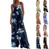 Womens Overalls Casual Print Wide Leg Jumpsuits Bib Rompers Sleeveless Straps With Pockets Outfits