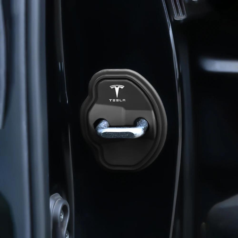AEQTV1 4Pcs Car Silicone Door Lock Cover Protective Stickers Accessories For Tesla Model 3 Model S X Model Y Roadster SpaceX Cybertruck