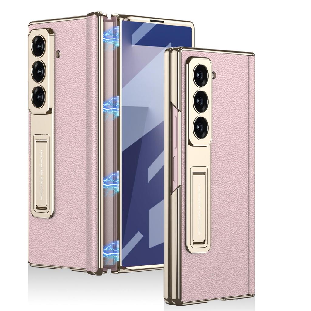 Samsung Z Fold7 Магнитный чехол из гальванизированной кожи с подставкой - Защитный чехол от падений