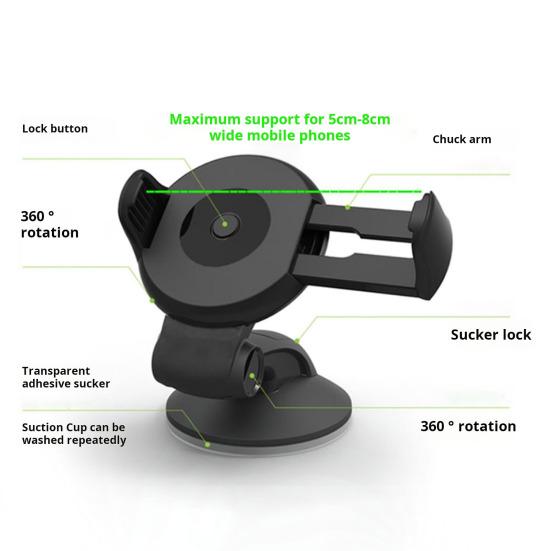 Универсальный автомобильный держатель телефона для лобового стекла, приборная панель, мобильная стойка с поворотом на 360 градусов, защитная ручка, регулируемый кронштейн для оптимального просмотра