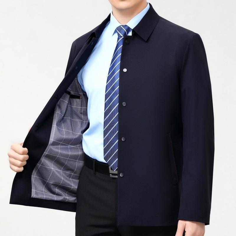 Куртка из шелка Mulberry, мужская, весенне-осенняя, деловая, повседневная, с лацканами, короткая ветровка для папы, высококачественная, для мужчин среднего возраста