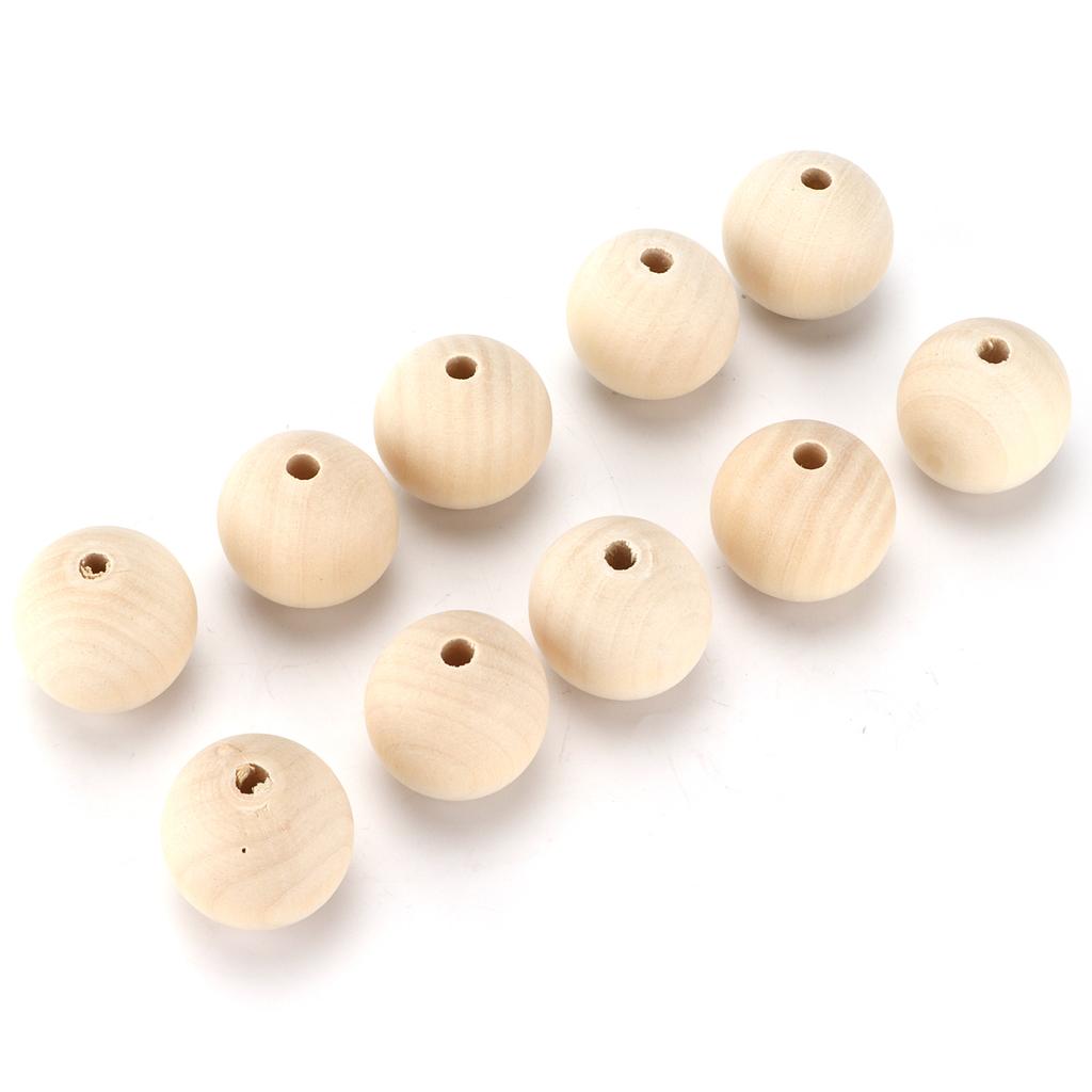 10pcs Craft Beads Round Wood Color MultiPurpose Wooden Beads Bulk with Hole for DIY Handicraft Decoration Gift