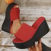 Summer New Large Size Solid Color Wedge Heel One-word Slippers Women Wear Thick-soled Knitted Mesh Wedge Heel Cool Slippers
