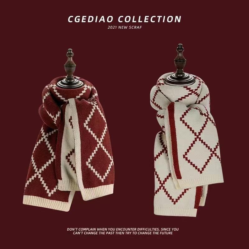 Red Scarf Women's Winter Versatile Premium Sense China Red Checked Destiny Women's Winter Scarf Christmas New Year