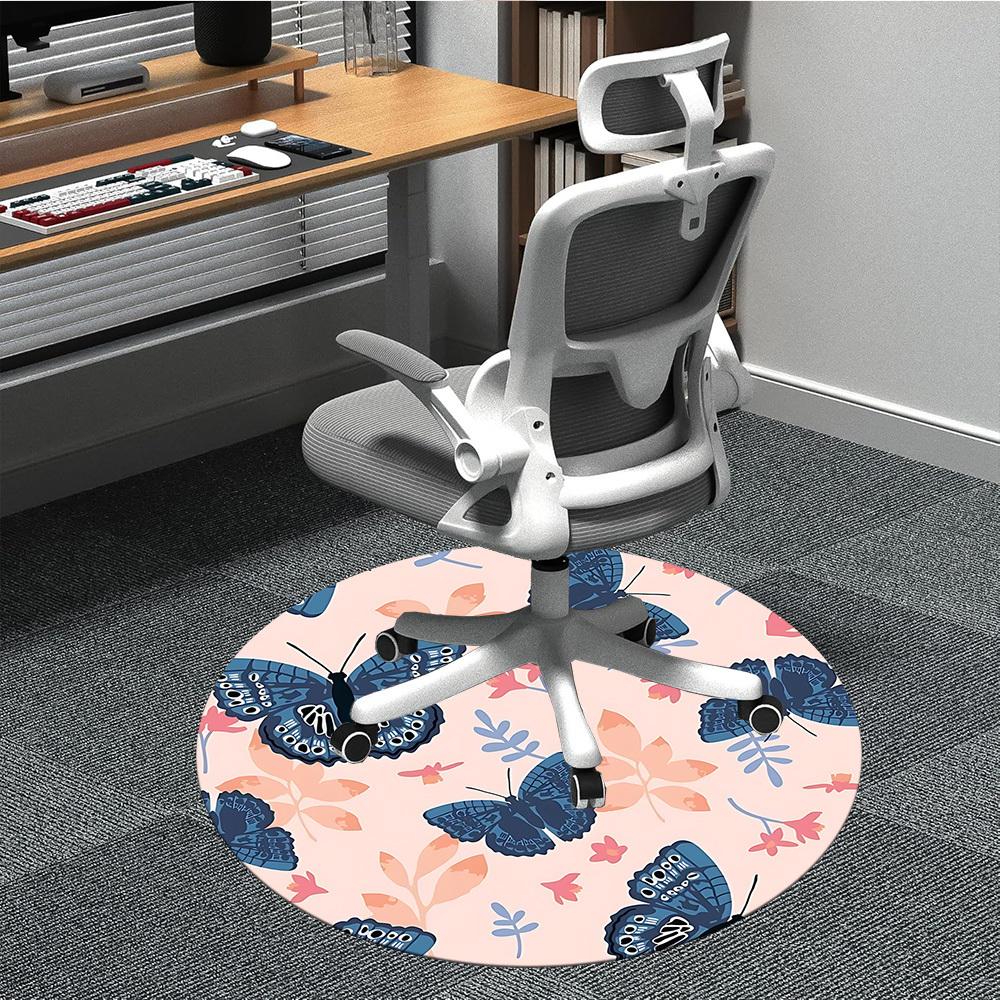 1pc Butterfly Floral Office Round Area Rug, Indoor Mat Suitable For Office, Under Office Chairs Bedroom Living Room Home Decor, Room Deco