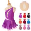 Kids Girls Sleeveless Figure Skating Dress Shiny Rhinestone Ballet Gymnastics Dance Leotard Stage Performance Costume