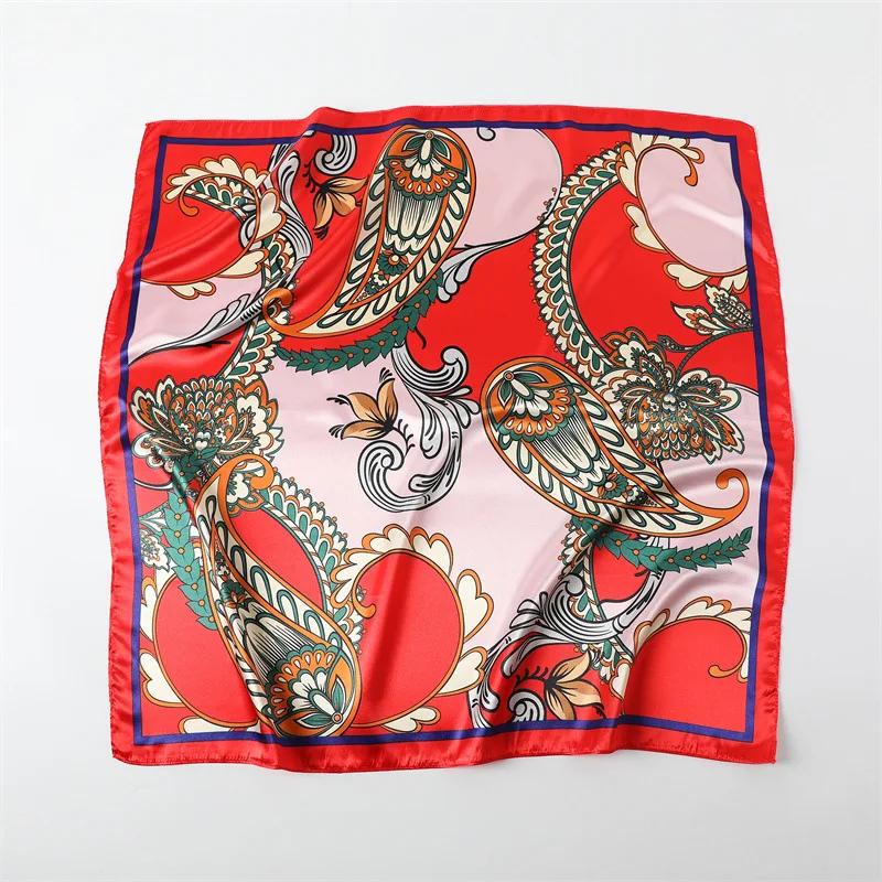 New Spring/Summer Orange Imitation Silk Neckerchief Outdoor Decoration Wraps for Women 90*90cm Cashew Print Square Scarf