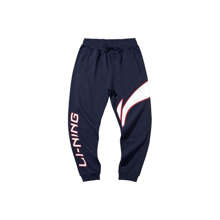 Li Ning Принт с логотипом Повседневные вязаные брюки для бега Мужские штаны Чернильно-синие AKLP843-8