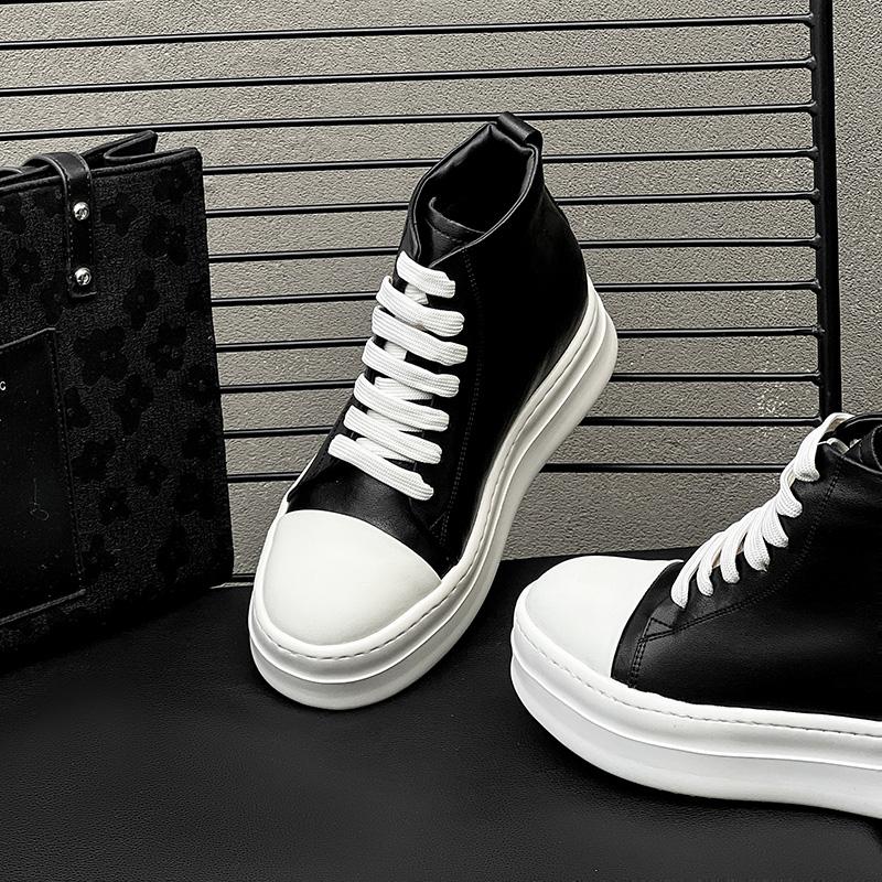 Fashion Street Style Ankle Boots for Men Genuine Leather High Top Shoes Fashion Brand Motorcycle Boots Thick Bottom  Male Walking Shoes