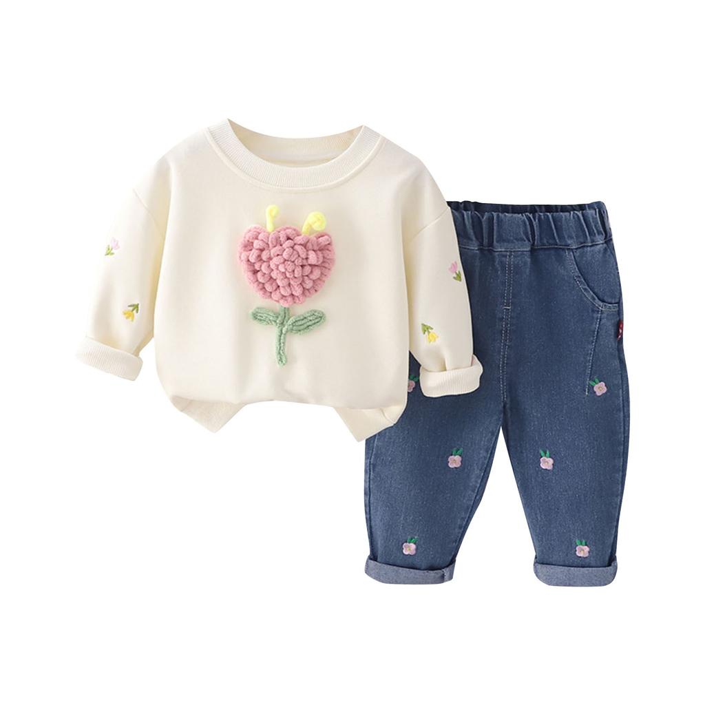 Спортивный костюм для девочек, весенне-осенний стиль, верхняя одежда, толстовка, повседневные брюки, джинсовый костюм из двух частей