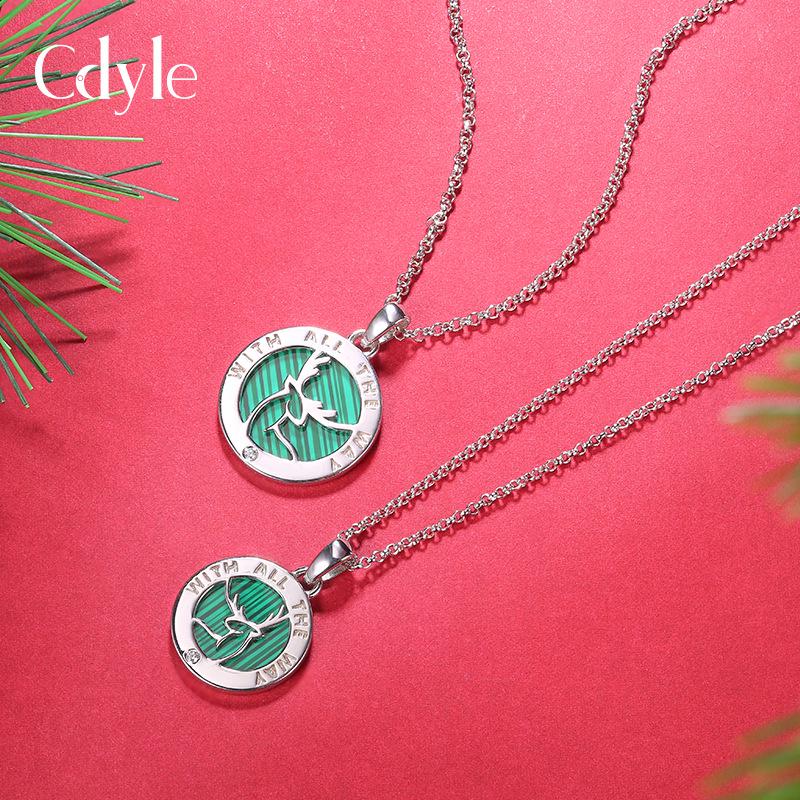S925 Silver Couple Necklace: Deer & Diamond Pendant with Peacock Stone