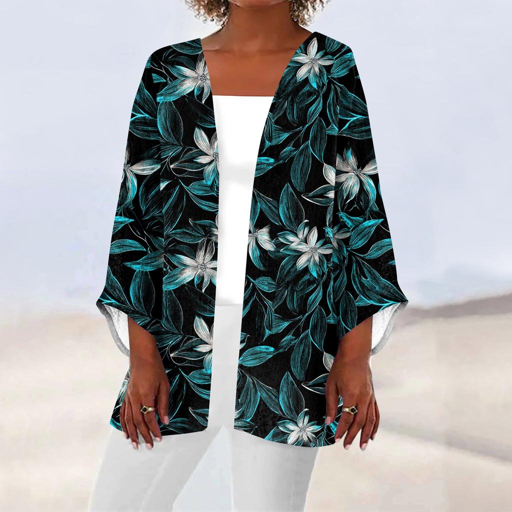 Women's Casual And Fashionable Printed Lightweight Mid Length Jacket Cardigan Cardigan