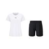 Li Ning Lightweight Soft Breathable Fitted Waist Sports Short Sleeve Solid Color Versatile Quick-Dry Shorts Casual Set Women Sets ATSV616-3+AKSUA22-1
