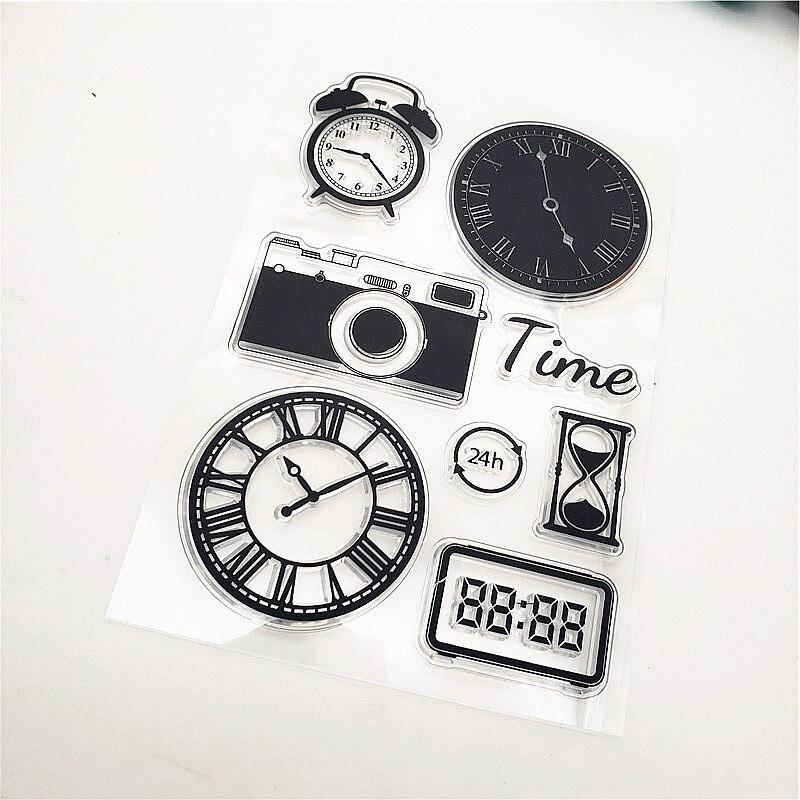 Clocks Camera Clear Stamps Transparent Seal 11x16cm Silicone Seal TPR Roller Stamps DIY Scrapbooking Cards