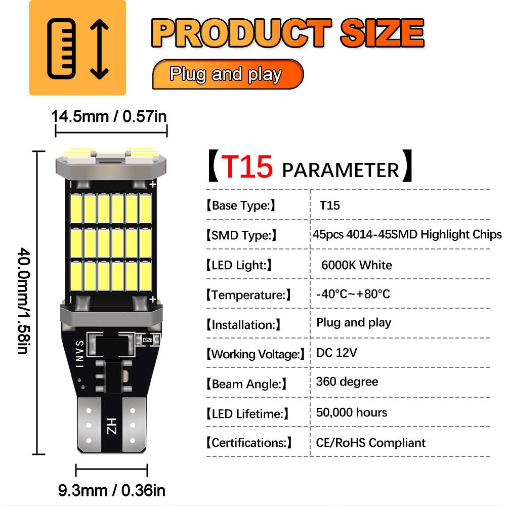 2PCS T15 W16W Car LED Reverse Light Fit For Toyota Yaris Vitz Accessories 2009-2018 Backup Back Up Lamp Canbus No Error