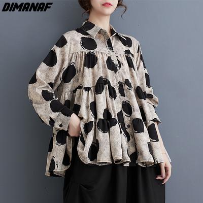 DIMANAF 2024, женская рубашка больших размеров, весна-лето, новая блузка, рубашка большого размера, свободные повседневные топы с длинными рукавами и принтом в горошек
