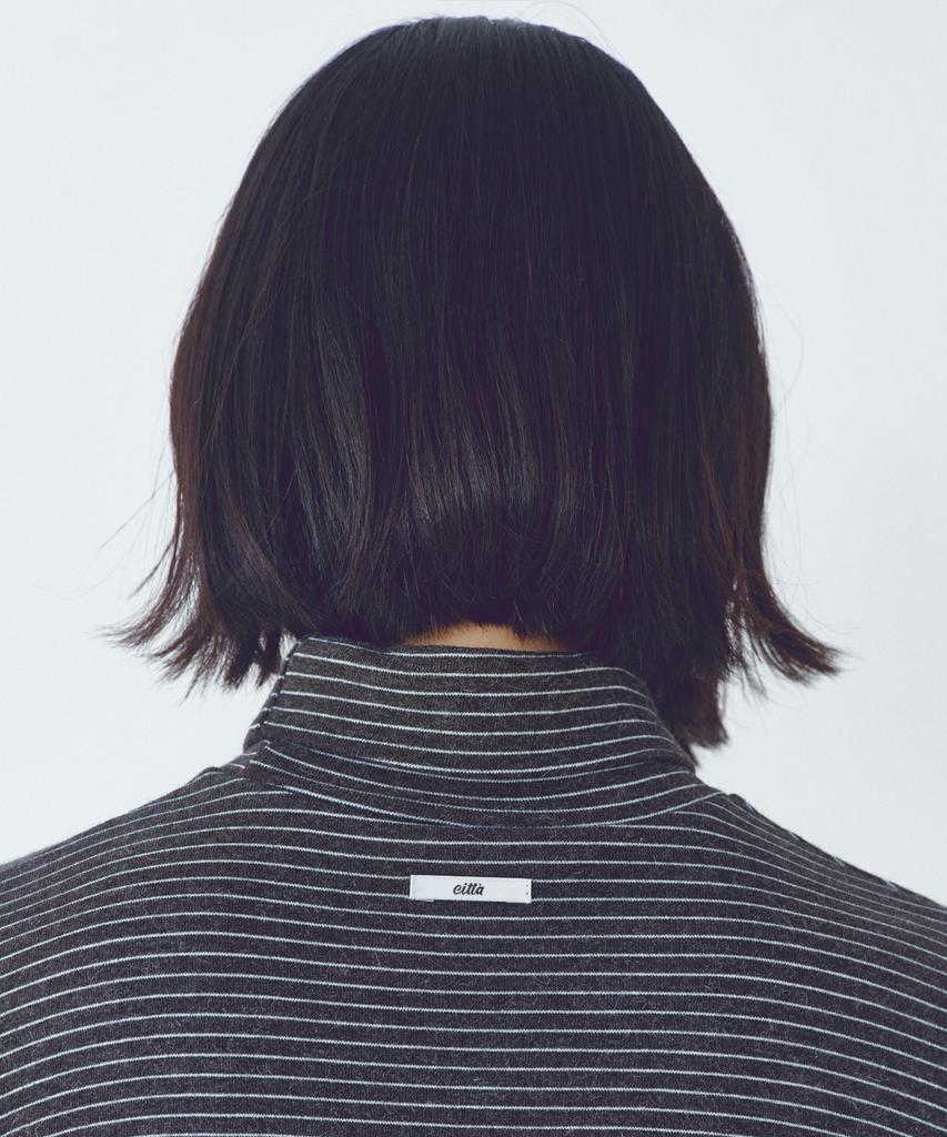 CITTA Every Day Angora Stripe Turtle-Neck T-Shirt_Ctt395(Charcoal)