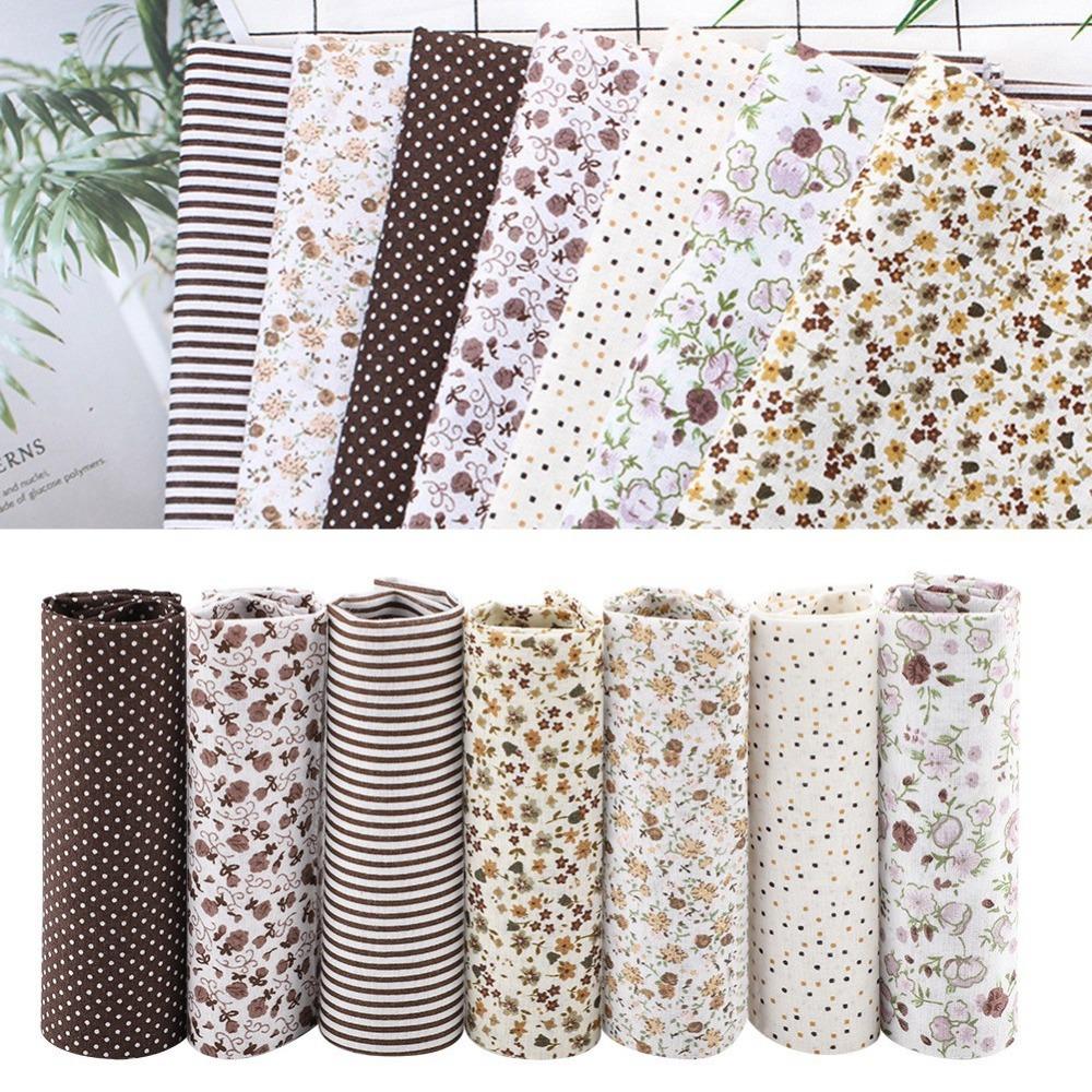 7Pcs Cotton Pre-cut Fabric Coffee Dot Floral Design Polka Dot Cloth Hand Sewing Creation