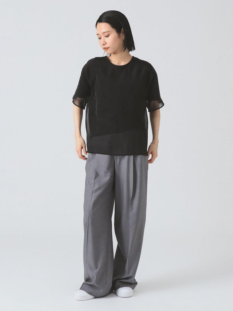 Ray Beams TEE Organza Layered One Size S/S T-Shirt, Women's, Black,