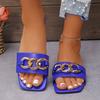 2025 Spring and Summer New Cool Slippers Metal Chain Square Head Flat Bottom Multi-color One-character Sandals Foreign Trade Large Size Shoes
