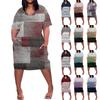 Summer Plus Size V Neck Short Sleeve Knee Pocket Prints Casual Dress For Women