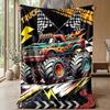 Fire-Racing Monster Trucks Theme blanket Lightweight Warm Flannel Blanket Decorative Throw Blanket for Home Decoration