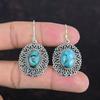 Tibetan Turquoise Earring 925 Sterling Silver Earring Handmade Elegant Jewelry Vintage Drop Earring Genuine Gemstone Earrings Gifts For Wife