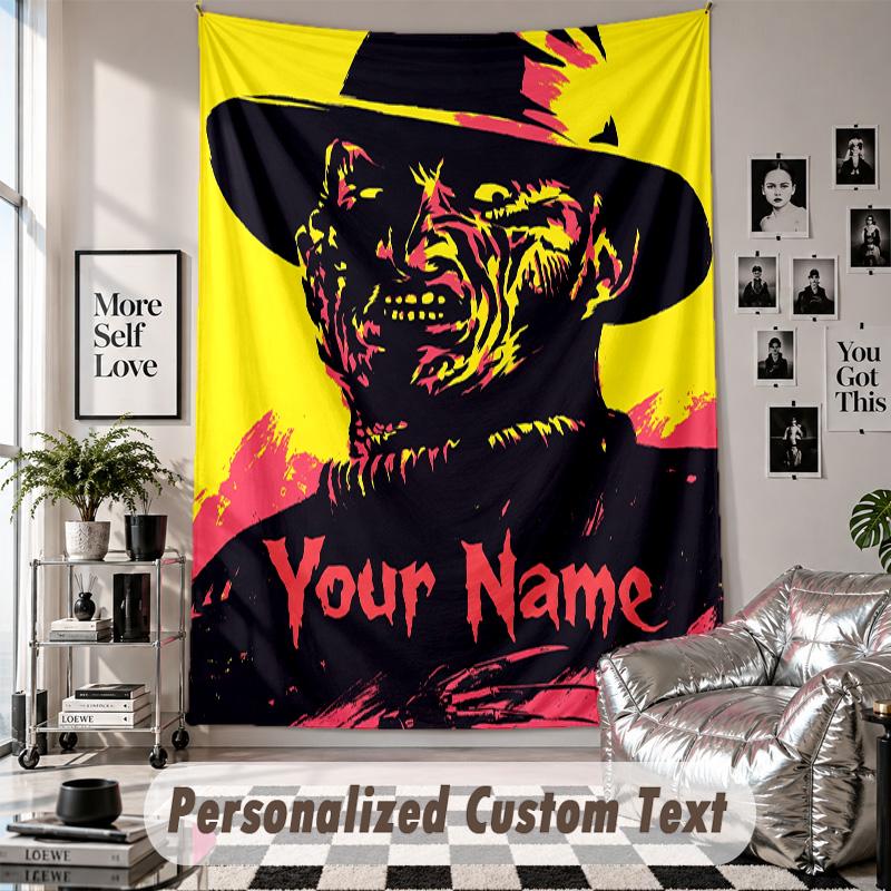 Custom Tapestry Wall Hanging, A Nightmare on Elm Street Freddy Krueger Personalized Name Text Home Wall Decor