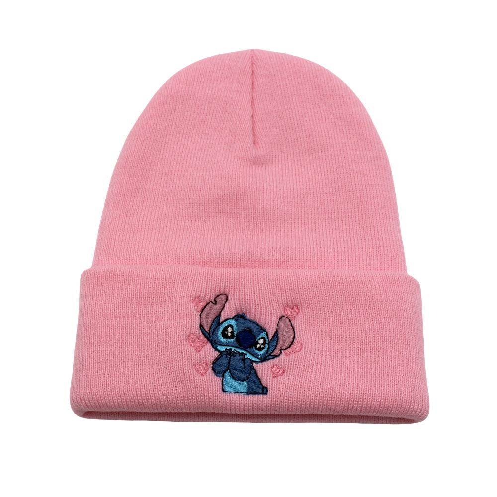 Stitch Knitted Embroidered Hat Anime Peripheral Autumn And Winter Outdoor Warm Hair Hat Elastic Cold Hat Adults And Kids Gifts