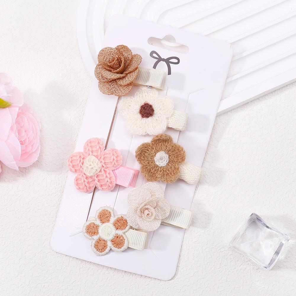 6Pcs/Lot New Solid Flowers Hair Clips for Kids Fabric Plush BB Hairpins Girl Hairgripe Headwear Baby Hair Accessories
