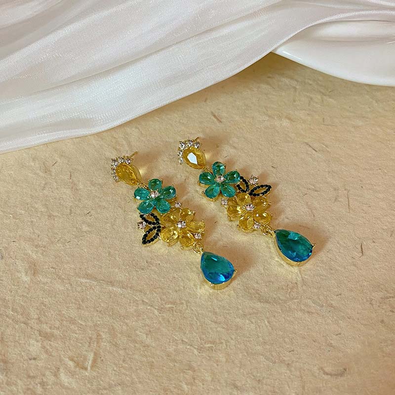 Новые модные красочные цветочные серьги-кисточки модные длинные серьги с кристаллами и цирконами женские аксессуары ювелирные изделия