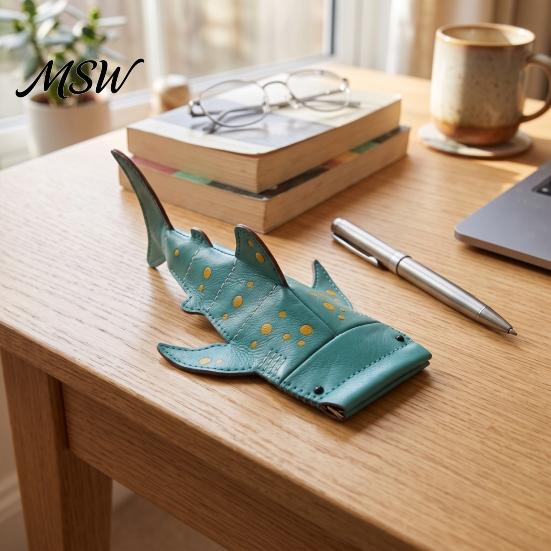Ocean Theme Stationery Bag Whale Shark Sunglasses Case, Creative Faux Leather Pencil Pouch, Small Crossbody for Girls Portable Eyeglasses Holder Kids