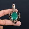 Lab-Created Emerald Gemstone Handmade Pure Copper Wire Wrapped Pendant Jewelry