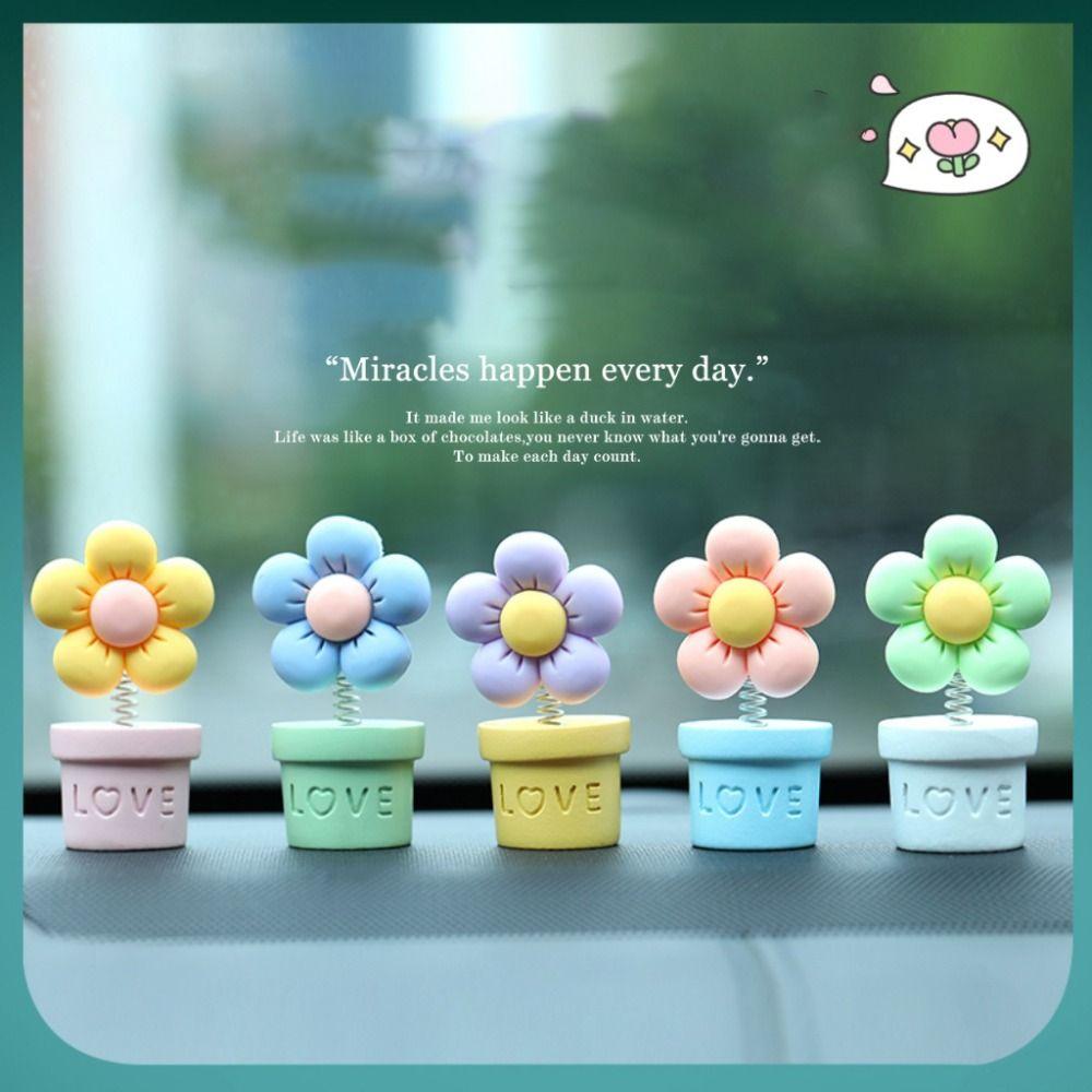 Конфетный цвет Украшение приборной панели ЛЮБОВЬ Цветочный горшок Автомобильные украшения Автомобильная трясущаяся игрушка с пружинной головой