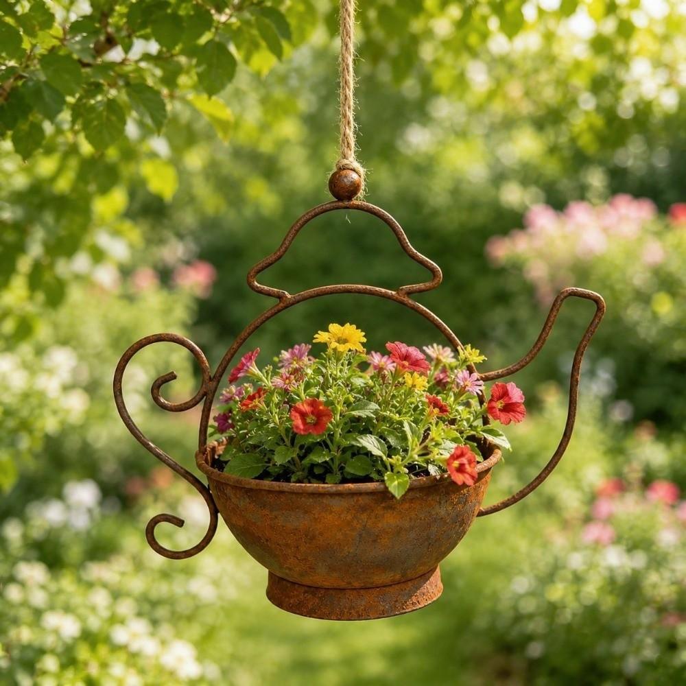 Decorative Kettle Shape Flower Pots Vintage Kettle Plant Container Front Porch