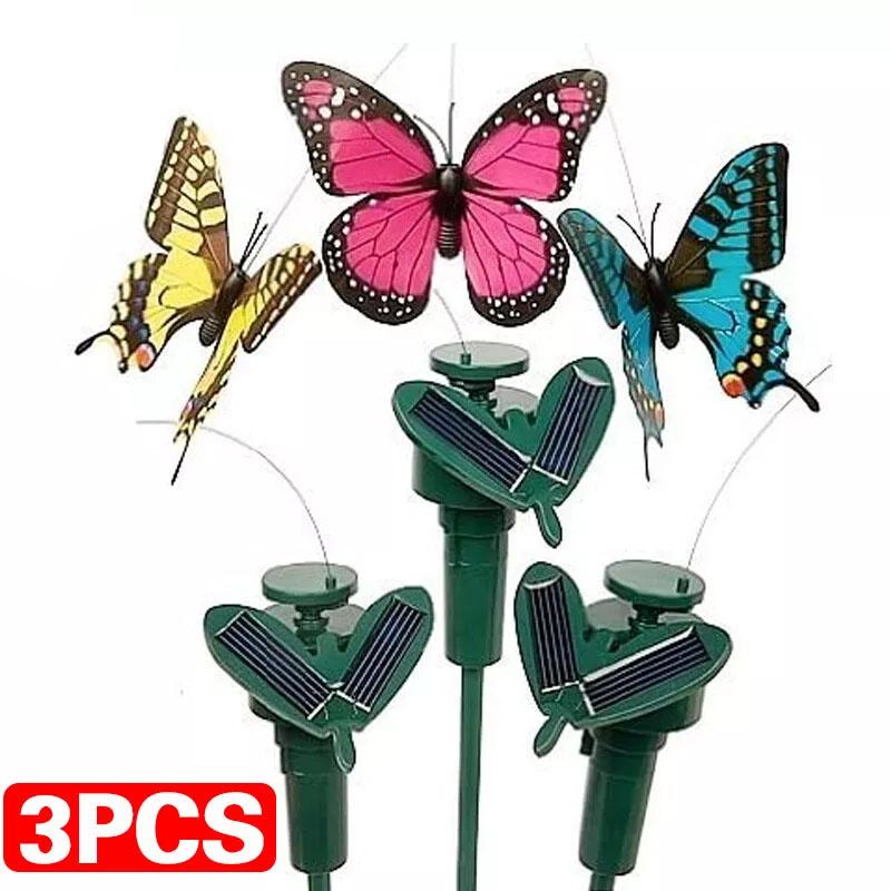 Pack of 3 Solar Powered Fluttering Butterflies Flying Butterfly Garden Ornaments