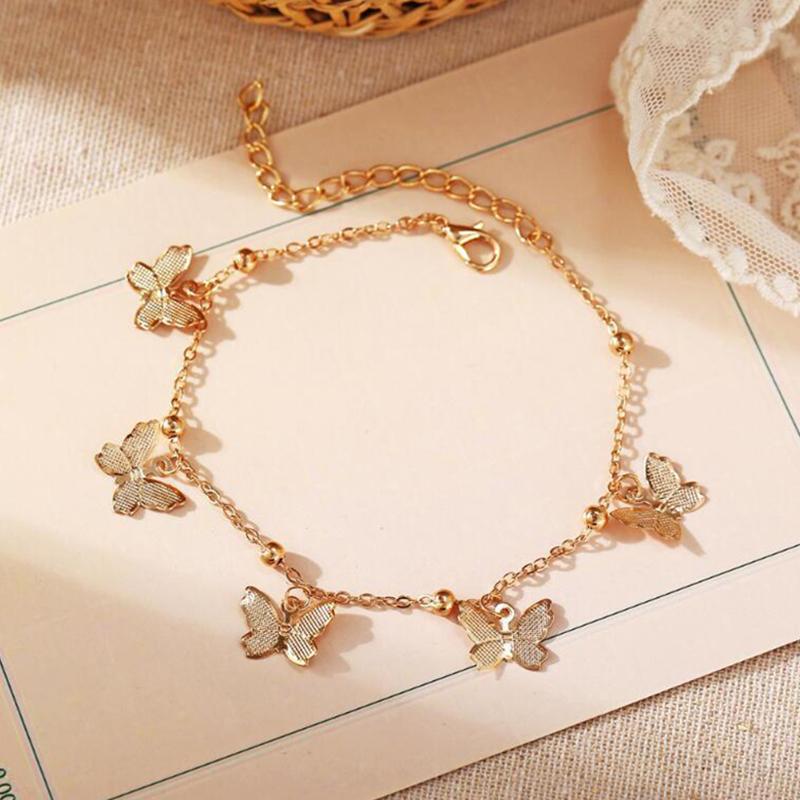 Gold Silver Color Butterfly Anklets For Women Summer Beach Ankle Bracelet Foot Chain Jewelry Retro Simple
