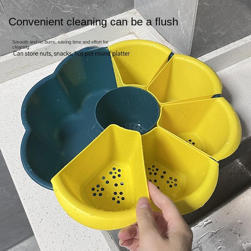 Large Capacity Drain Plastic Vegetable Basket Rotating Creative Home Pot Plate Double Kitchen Food Platter Vegetable Basket