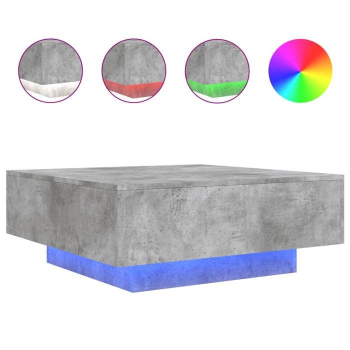 VidaXL Coffee Table with LED Lights, Side Table, End Table, Living Room Furniture, Modern, Concrete Grey 836591