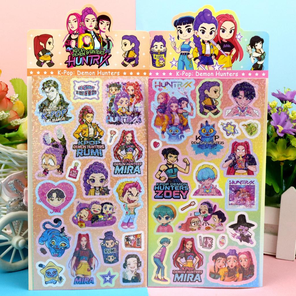 18pcs Devil Hunters Laser GooCard Stickers - Anime Style Cute Creative DIY Decor Stickers for Girls Journal Diary Gifts